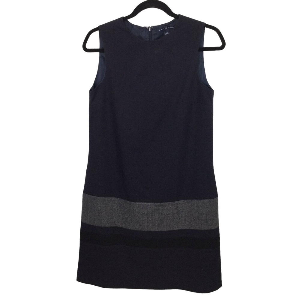 Gap Women's Striped Wool Blend Round Neck Sleeveless Navy Sheath Dress Size 2